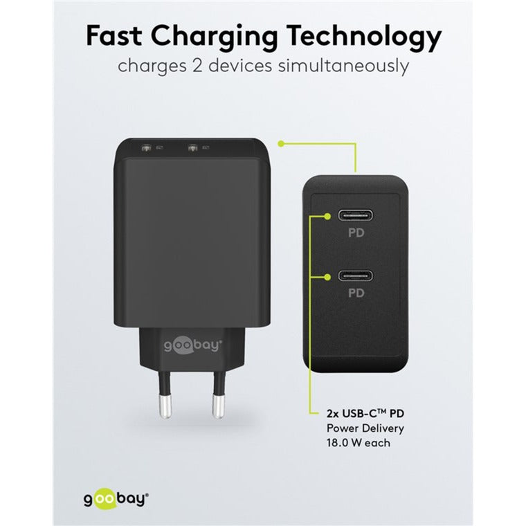 Goobay USB-C Dual-Schnellladegerät 36 Watt (schwarz, 2x USB-C, Power Delivery)