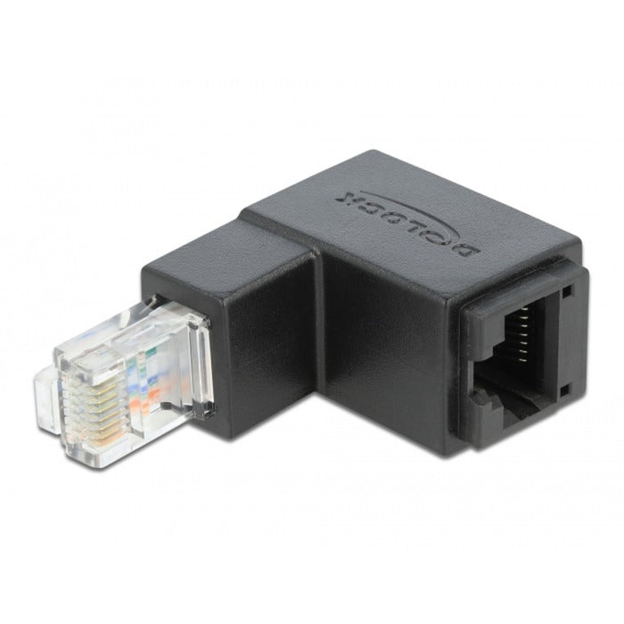 DeLOCK Adapter RJ-45 Cat.6 Stecker > Buchse, 90° unten abgewinkelt (schwarz)