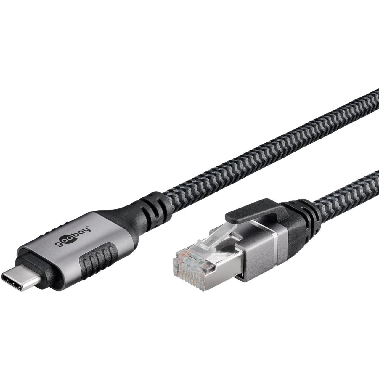 Goobay Ethernet-Kabel USB-C 3.2 Gen1 Stecker > RJ-45 Stecker (schwarz/silber, 1 Meter)