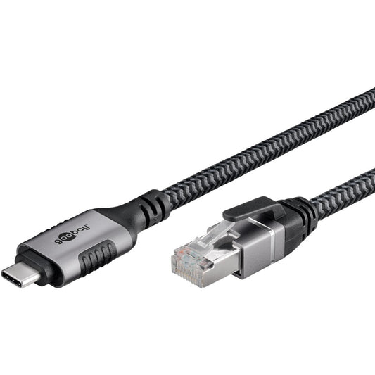 Goobay Ethernet-Kabel USB-C 3.2 Gen1 Stecker > RJ-45 Stecker (schwarz/silber, 1,5 Meter)