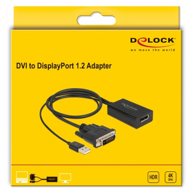 DeLOCK Adapterkabel, DVI + USB-A Stecker > DisplayPort Buchse (schwarz, 50cm, 4K mit HDR Funktion)