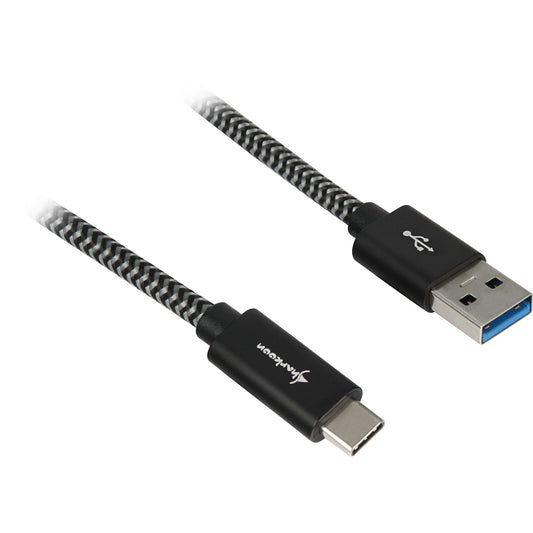 Sharkoon USB 3.2 Gen 2 Kabel, USB-A Stecker > USB-C Stecker (schwarz/grau, 0,5 Meter, gesleevt)