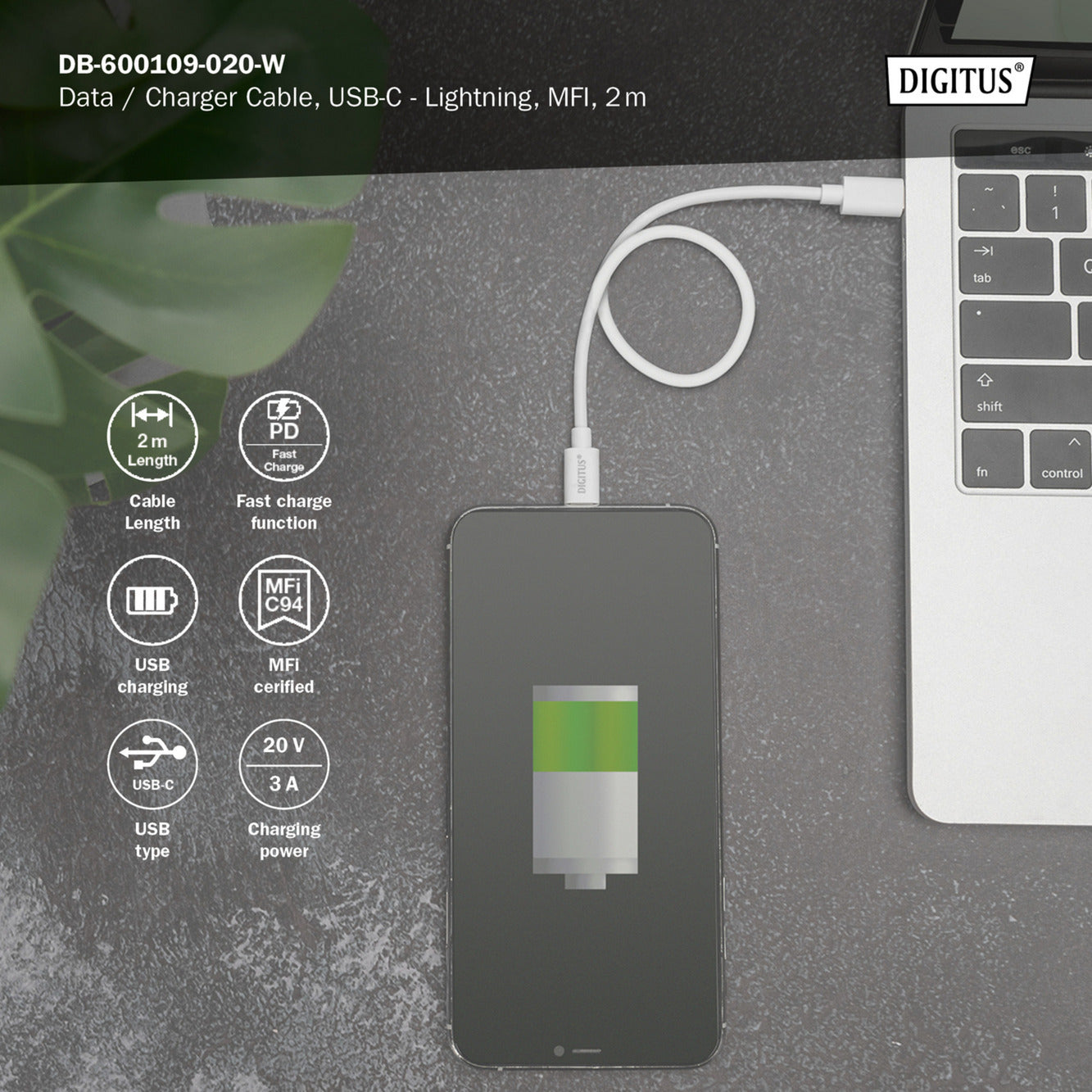 USB 2.0 Daten-/Ladekabel USB-C > Lightning, MFI zertifiziert