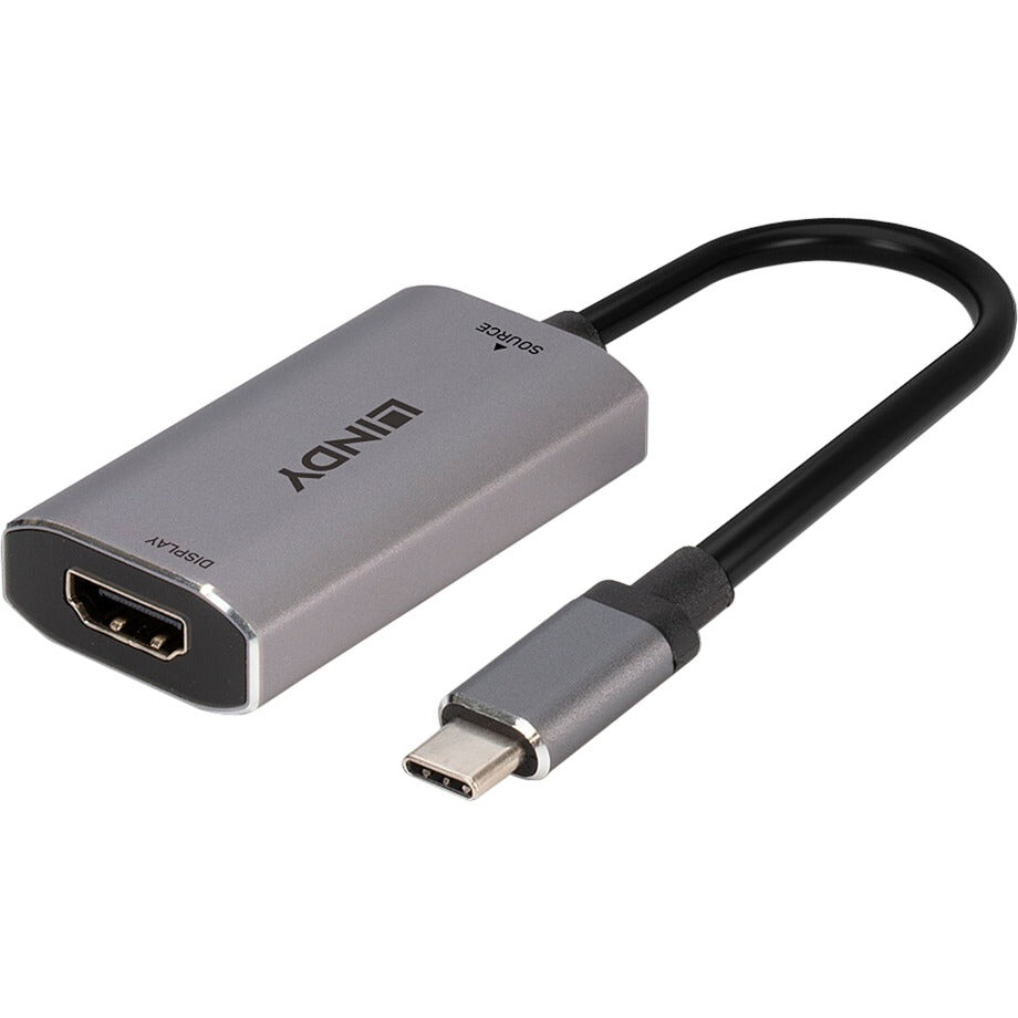 Lindy USB Konverter 8K60, USB-C Stecker > HDMI Buchse (silber/grau, 11cm)