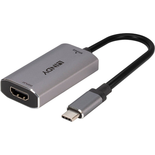 Lindy USB Konverter 8K60, USB-C Stecker > HDMI Buchse (silber/grau, 11cm)