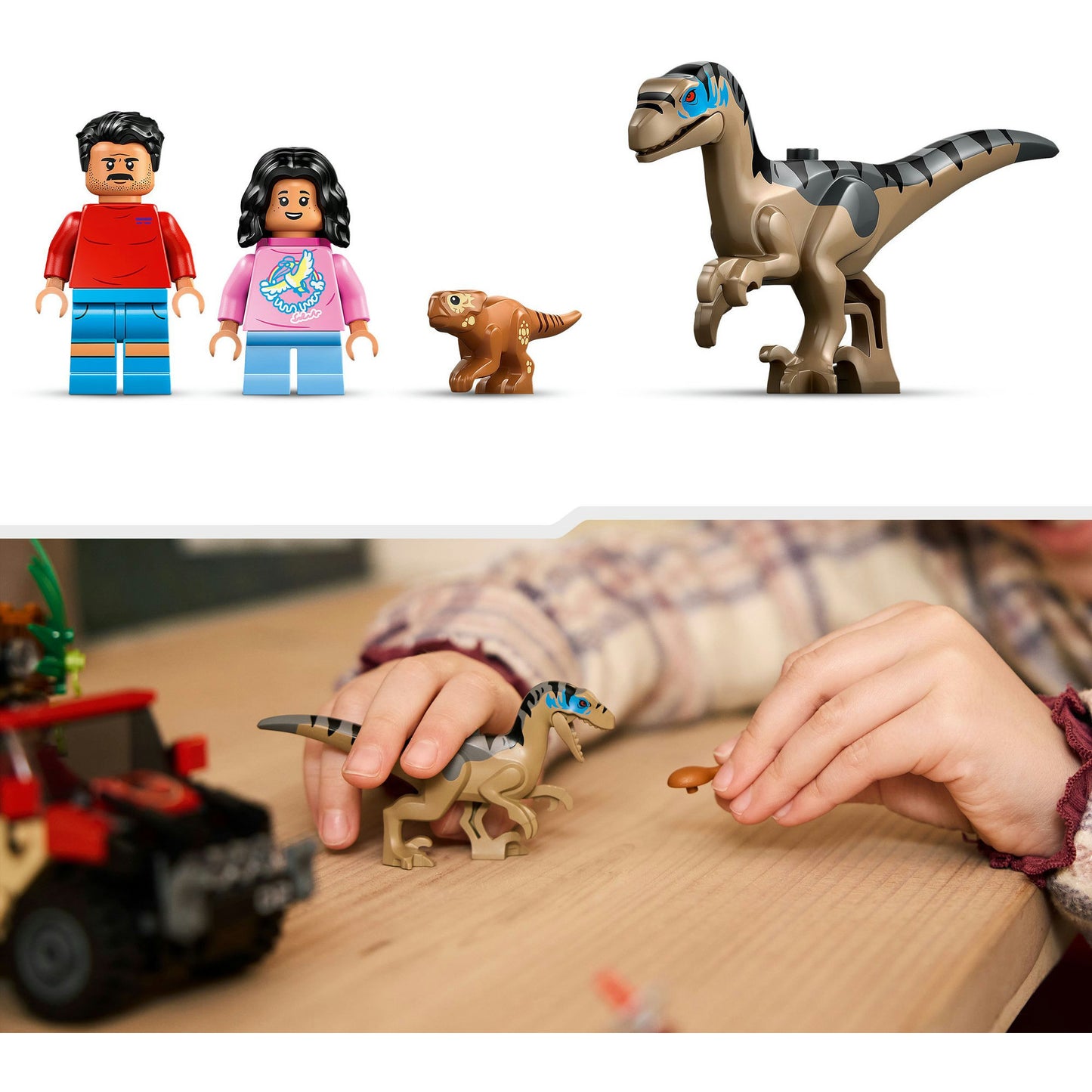 76972 Jurassic World Raptor: Verfolgungsjagd mit dem Geländewagen, Konstruktionsspielzeug