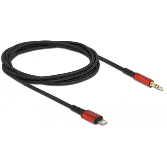 DeLOCK Audiokabel 8Pin Lightning Stecker > Klinkenstecker 3,5mm 3Pin (schwarz/rot, 1,5 Meter)