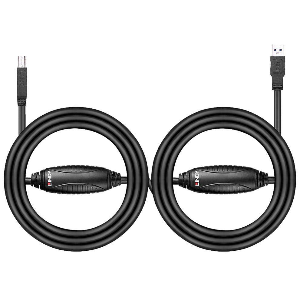 Lindy USB 3.2 Gen 1 Aktivkabel, USB-A Stecker > USB-B Stecker (schwarz, 10 Meter)