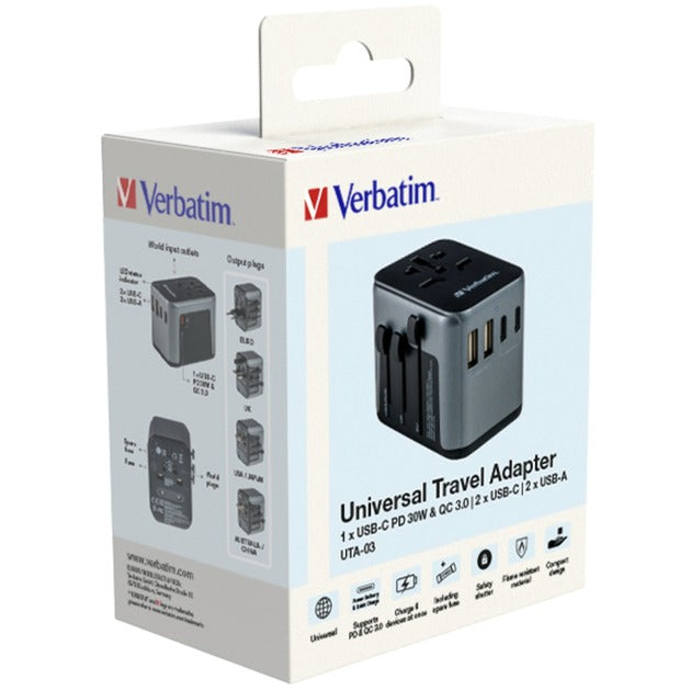 Verbatim Universal-Reiseadapter UTA-03 (schwarz/silber, 2x USB-A, 3x USB-C)