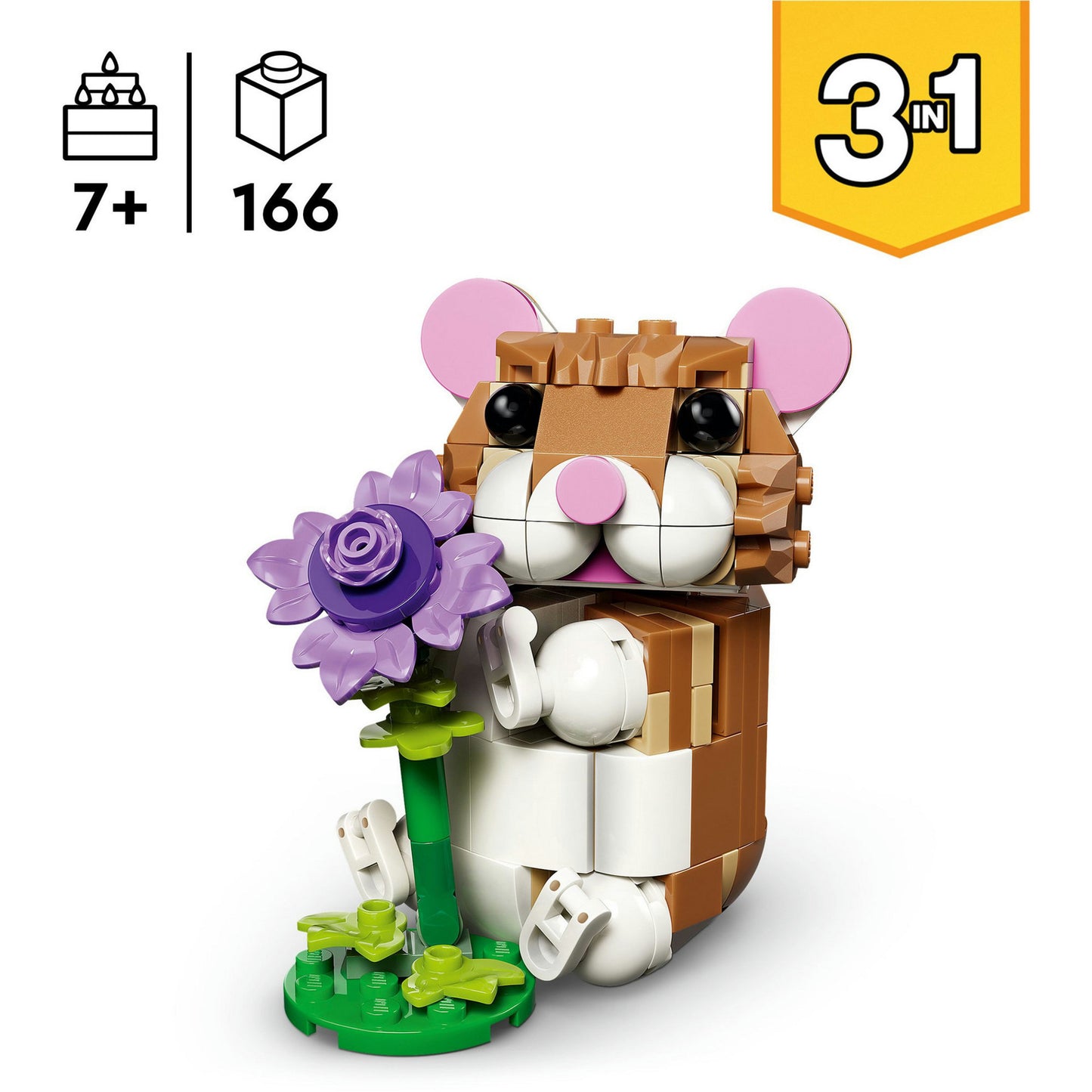 31376 Creator 3-in-1 Niedlicher Hamster mit Blume, Konstruktionsspielzeug