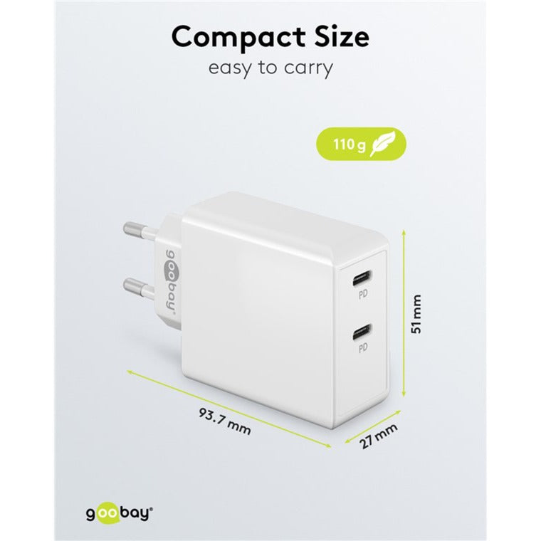 Goobay USB-C Dual-Schnellladegerät 36 Watt (weiss, 2x USB-C, Power Delivery)