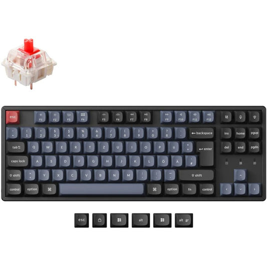 Keychron K8 Pro (schwarz/blau, DE-Layout, Gateron G Pro Red, Hot-Swap, Aluminiumrahmen, RGB, PBT)