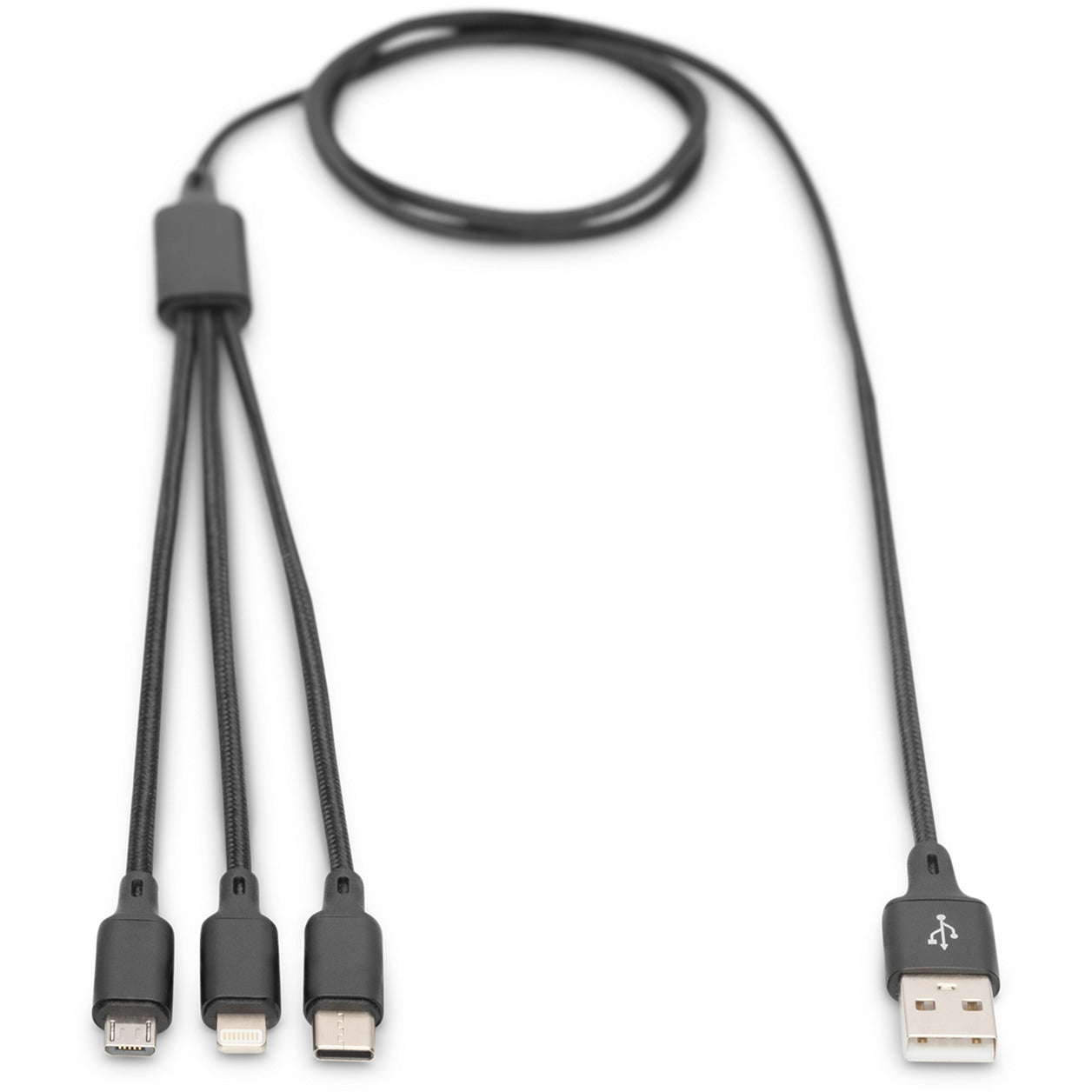 3-in-1 Ladekabel, USB-A > Lightning + USB-C + Micro-USB