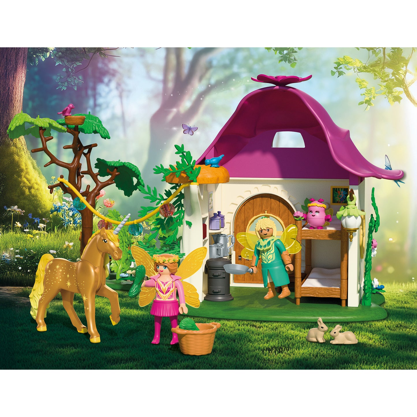 71838 Magic Unicorns:Feenzuhause mit Goldeinhorn und Stall, Konstruktionsspielzeug