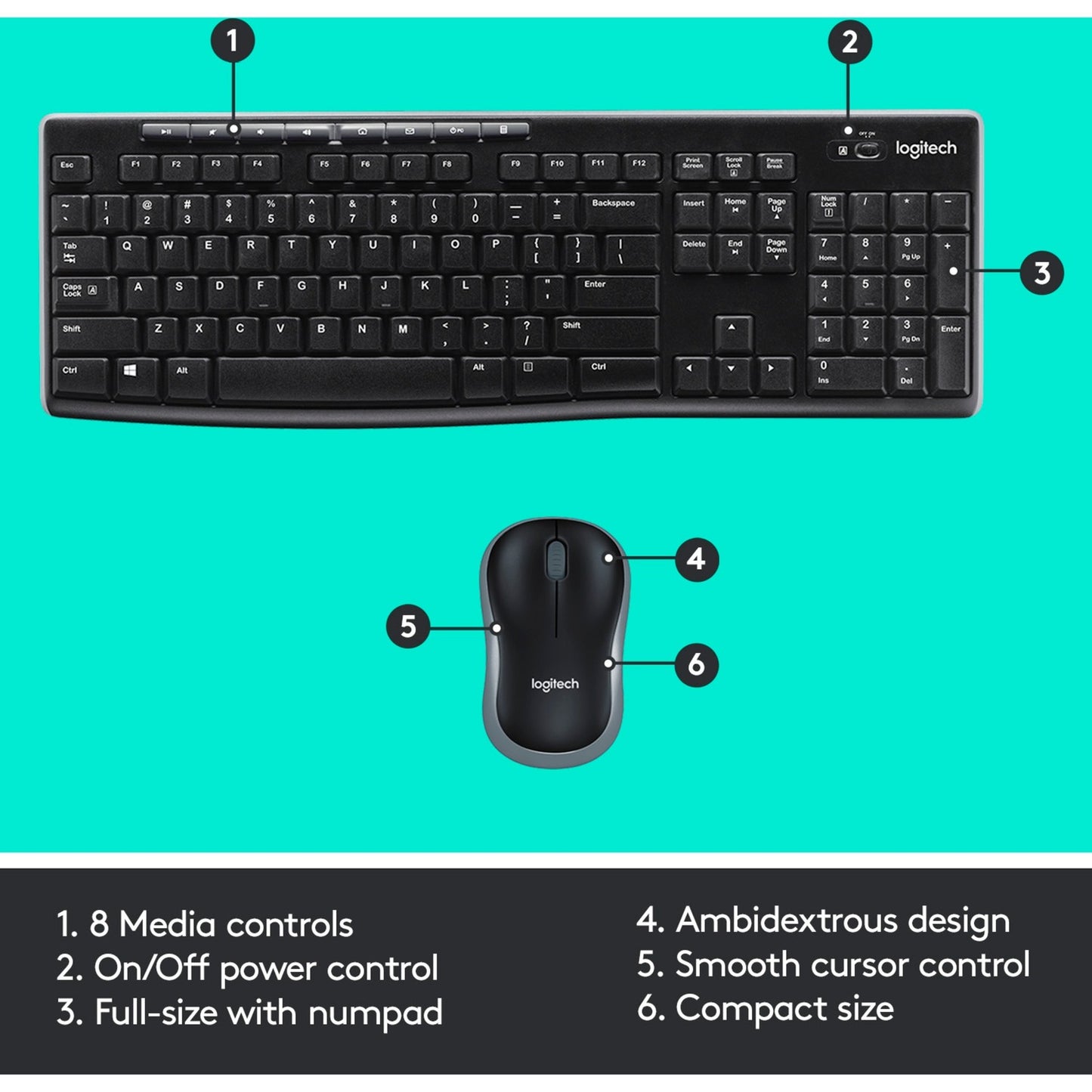 Logitech Wireless Combo MK270 (schwarz/silber, DE-Layout, Rubberdome)