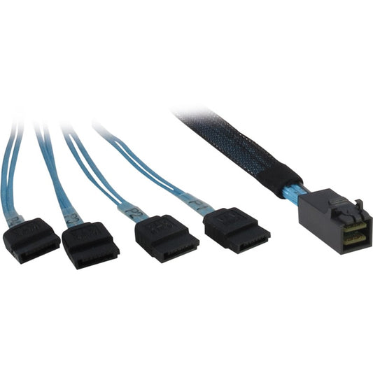 Inter-Tech Kabel SFF 8643 > 4x SATA (schwarz/blau, 0,5 Meter (teilummantelt))