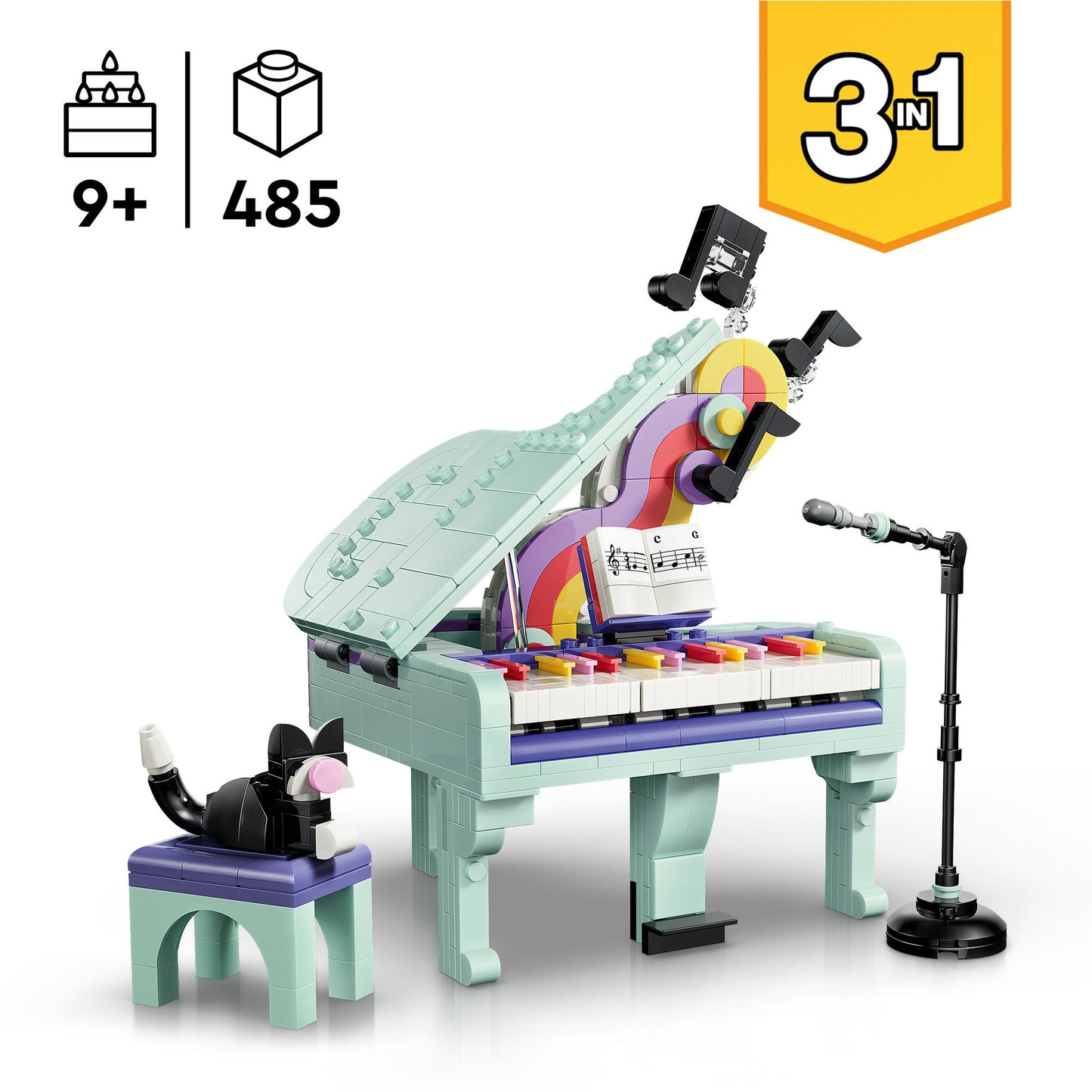 31392 Creator 3-in-1 Deko-Klavier mit Katze, Konstruktionsspielzeug