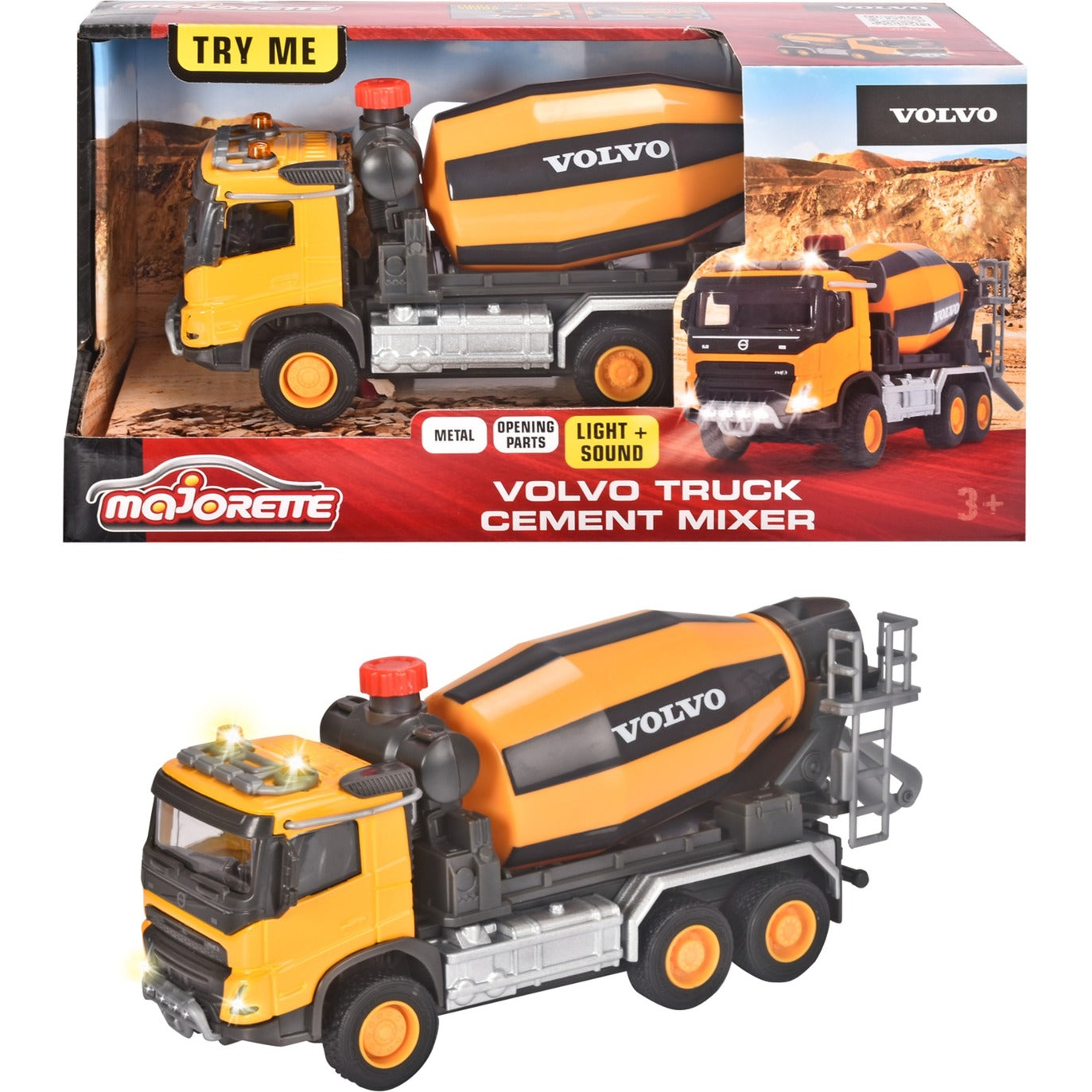 Majorette Volvo Betonmischer (orange/schwarz, Mit Licht und Sound)