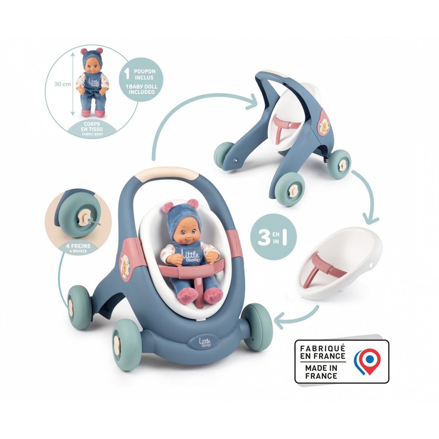 Little Smoby 3-in1 Lauflernwagen + Puppe, Geschicklichkeitsspiel