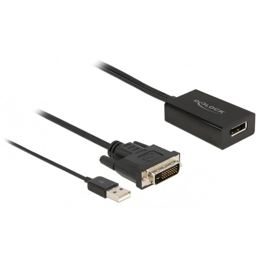 DeLOCK Adapterkabel, DVI + USB-A Stecker > DisplayPort Buchse (schwarz, 50cm, 4K mit HDR Funktion)