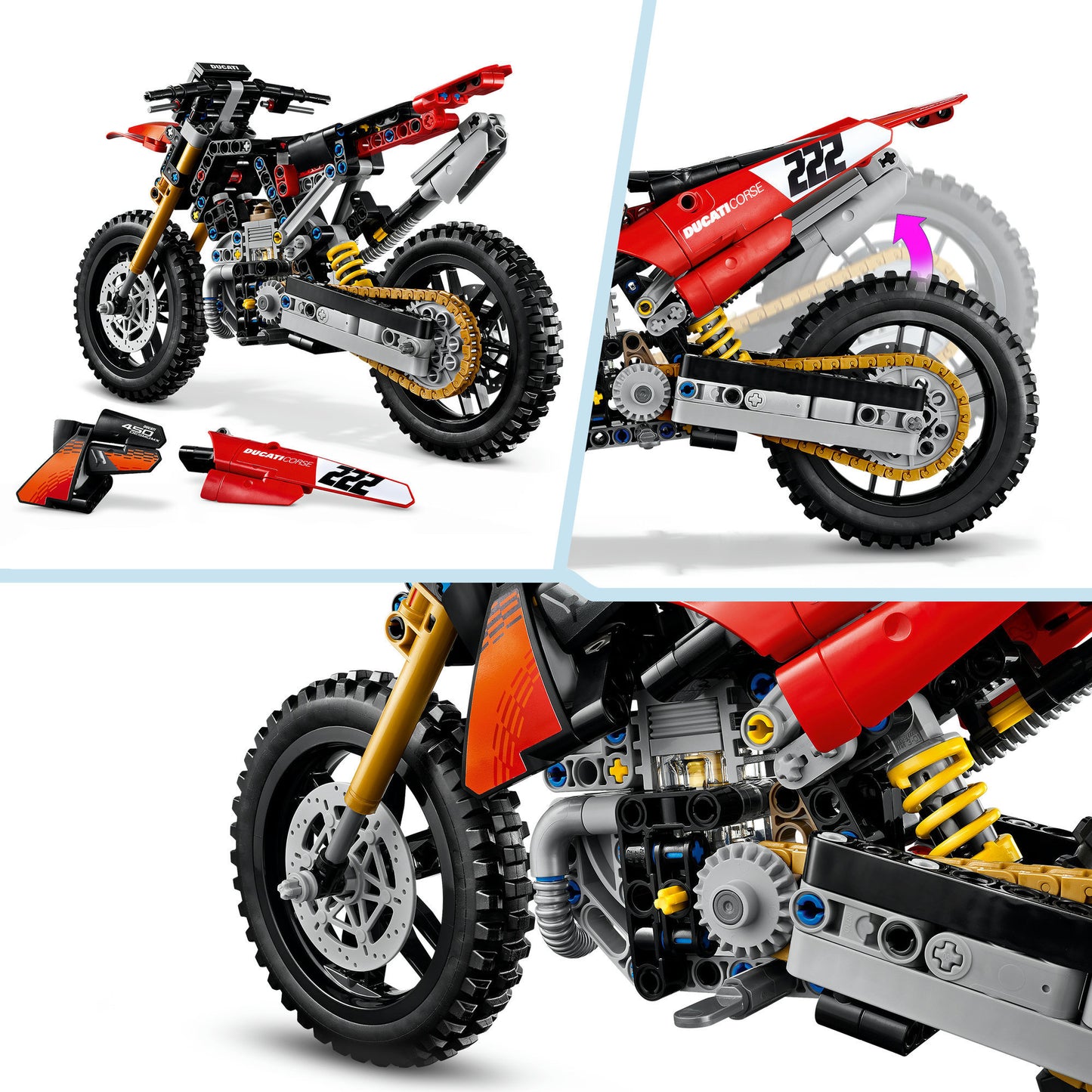 42238 Technic Ducati Desmo450 MX Factory Motorrad, Konstruktionsspielzeug