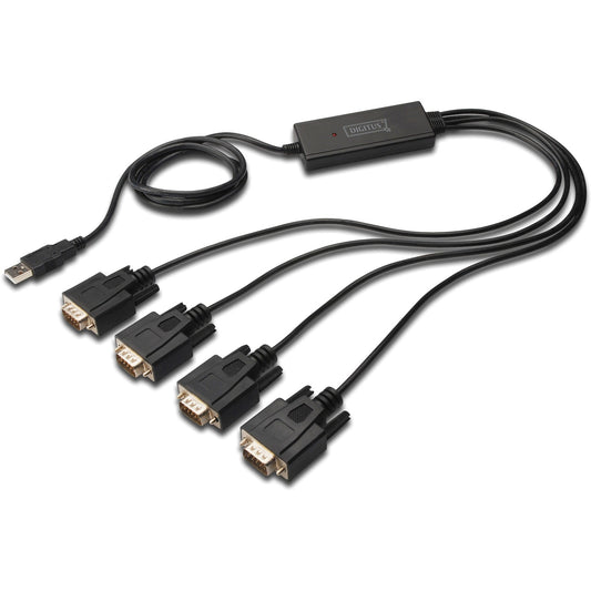 Digitus USB 2.0 Adapterkabel, USB-A Stecker > 4x Seriell RS232 Stecker (schwarz, 1,5 Meter)