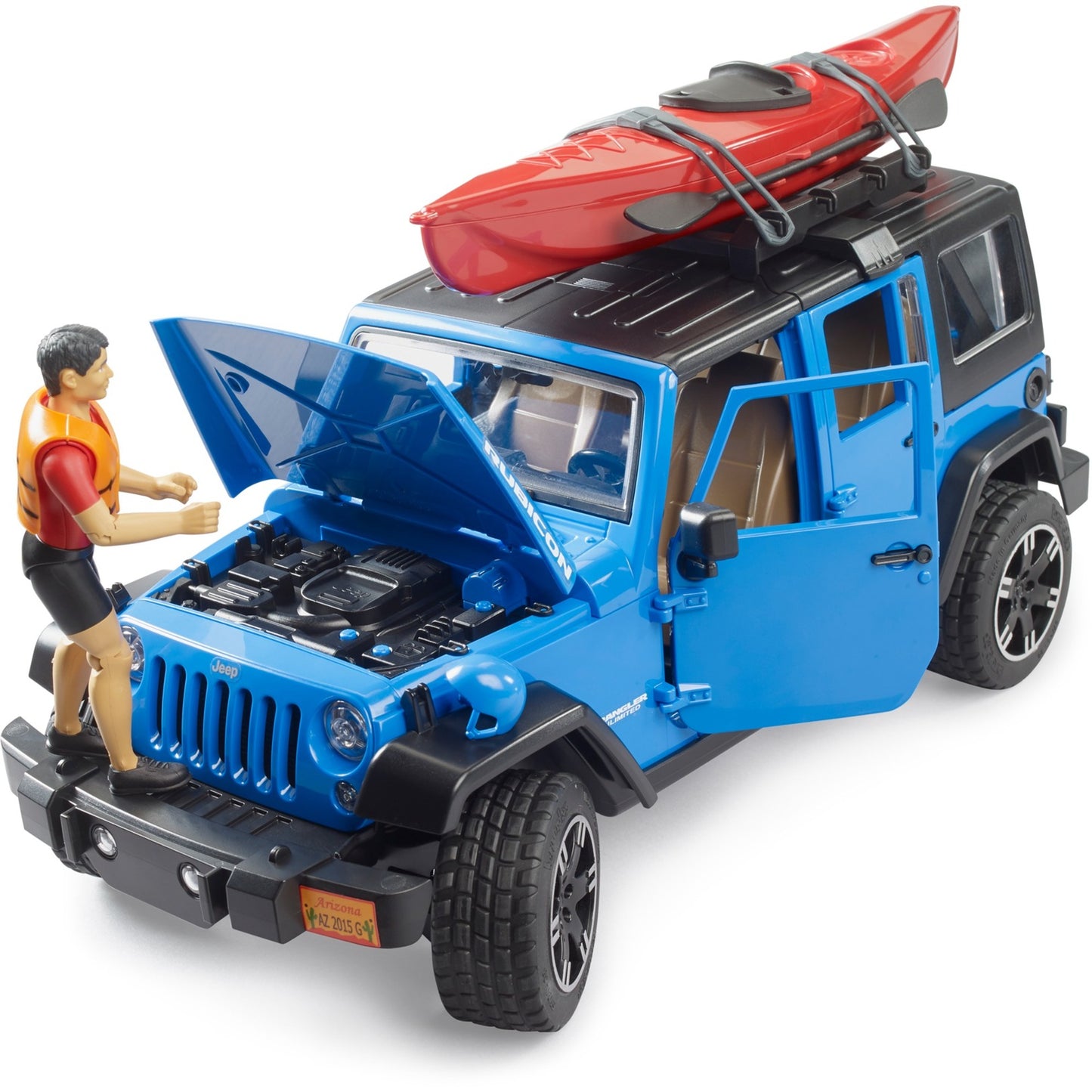 bruder Jeep Wrangler Rubicon Unlimited mit Kajak und Figur, Modellfahrzeug