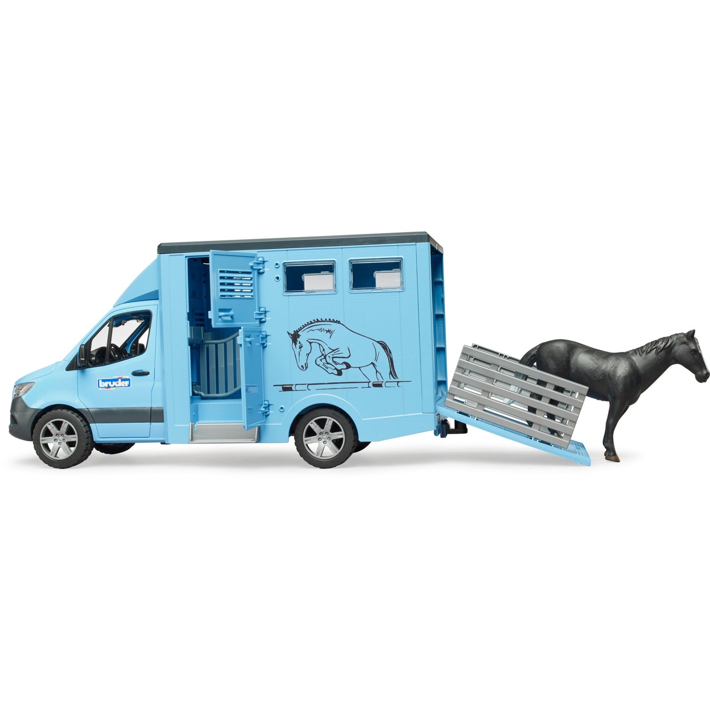 BRUDER MB Sprinter Tiertransporter mit Pferd (blau)