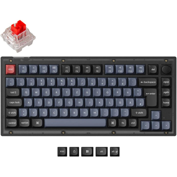 Keychron V1 Knob (schwarz/blaugrau, DE-Layout, Keychron K Pro Red, Hot-Swap, RGB, PBT)