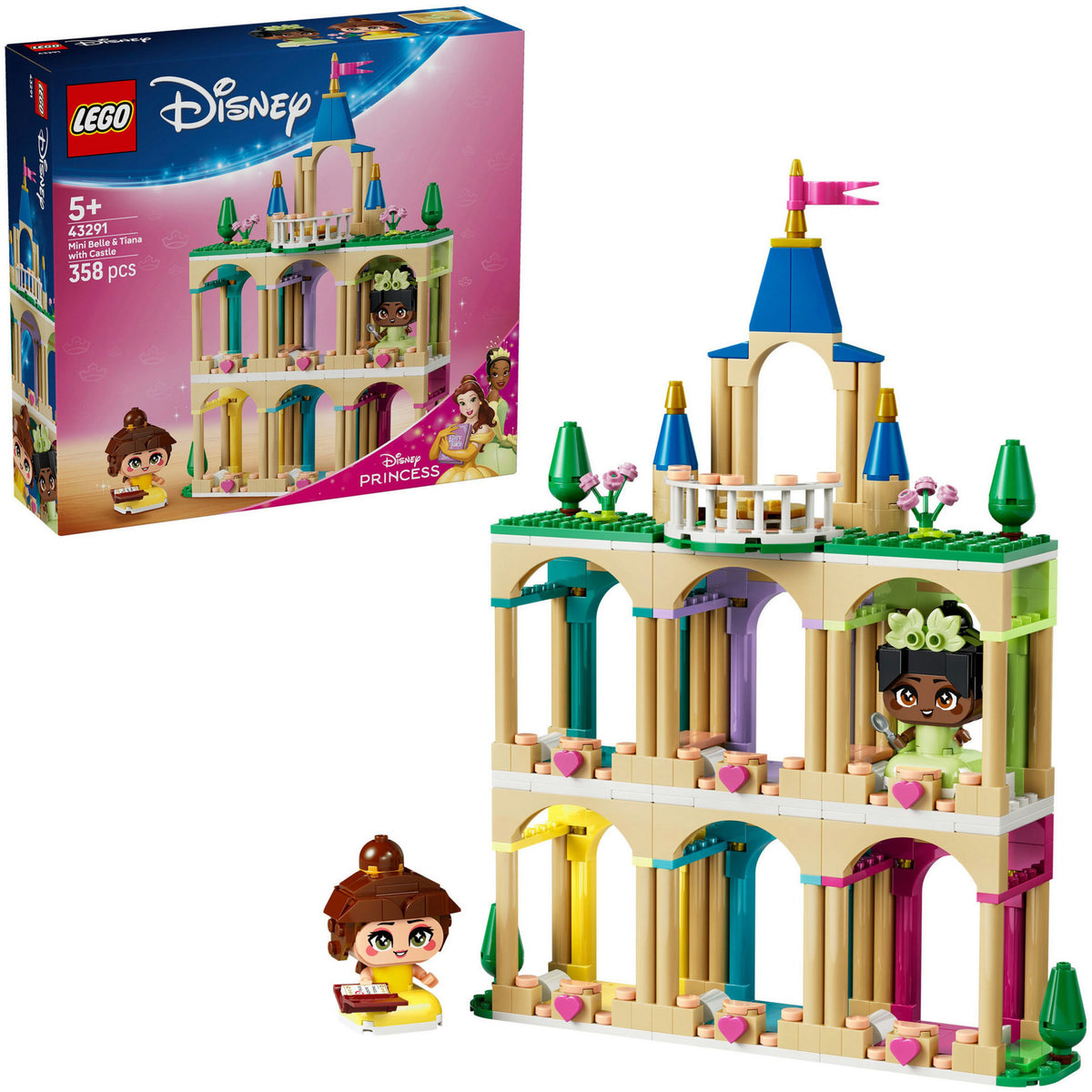 43291 Disney Princess Die Mini-Prinzessinnen Belle und Tiana mit ihrem Schloss, Konstruktionsspielzeug