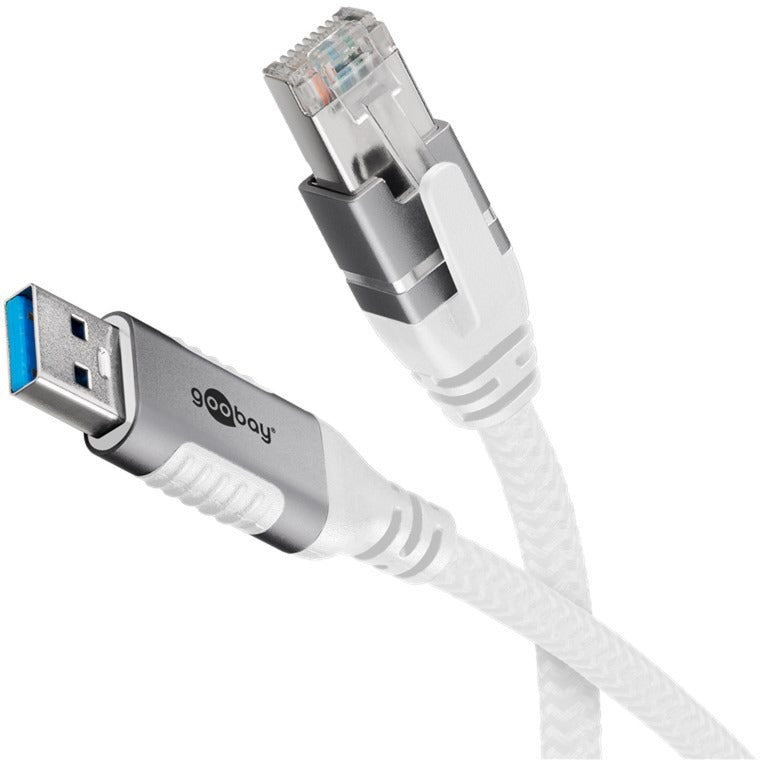 Goobay Ethernet-Kabel USB-A 3.2 Gen1 Stecker > RJ-45 Stecker (weiss, 1 Meter, geflochtener Textilmantel)