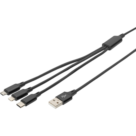 3-in-1 Ladekabel, USB-A > Lightning + USB-C + Micro-USB