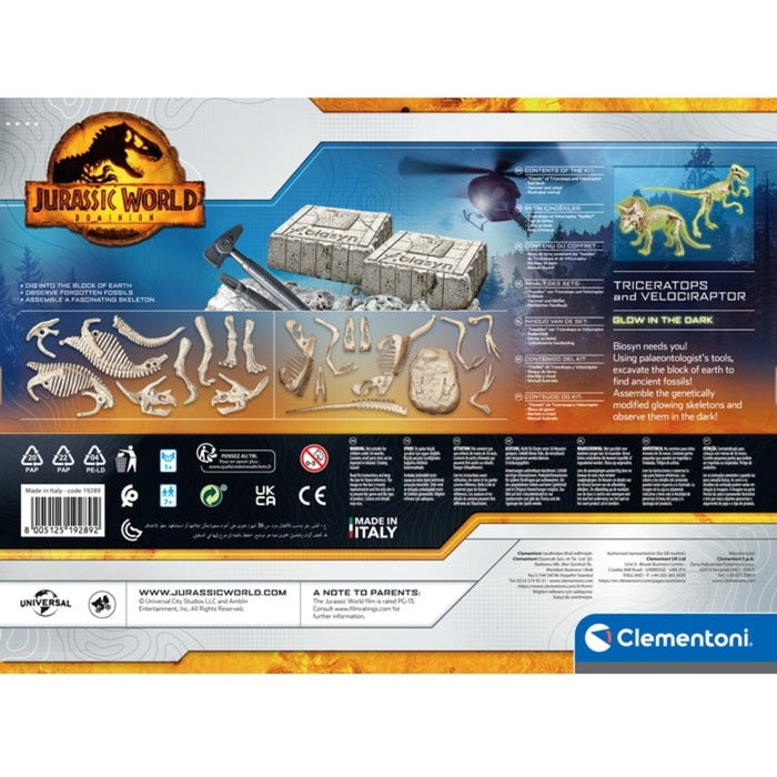 Clementoni Jurassic World 3 - Ausgrabungs-Set Triceratops & Velociraptor