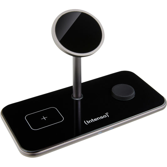 Intenso 3in1 Magnetic Wireless Charging Stand MB13 (schwarz, für iPhones mit MagSafe, TWS und Watch, PD3.0, Quick Charge 3.0)