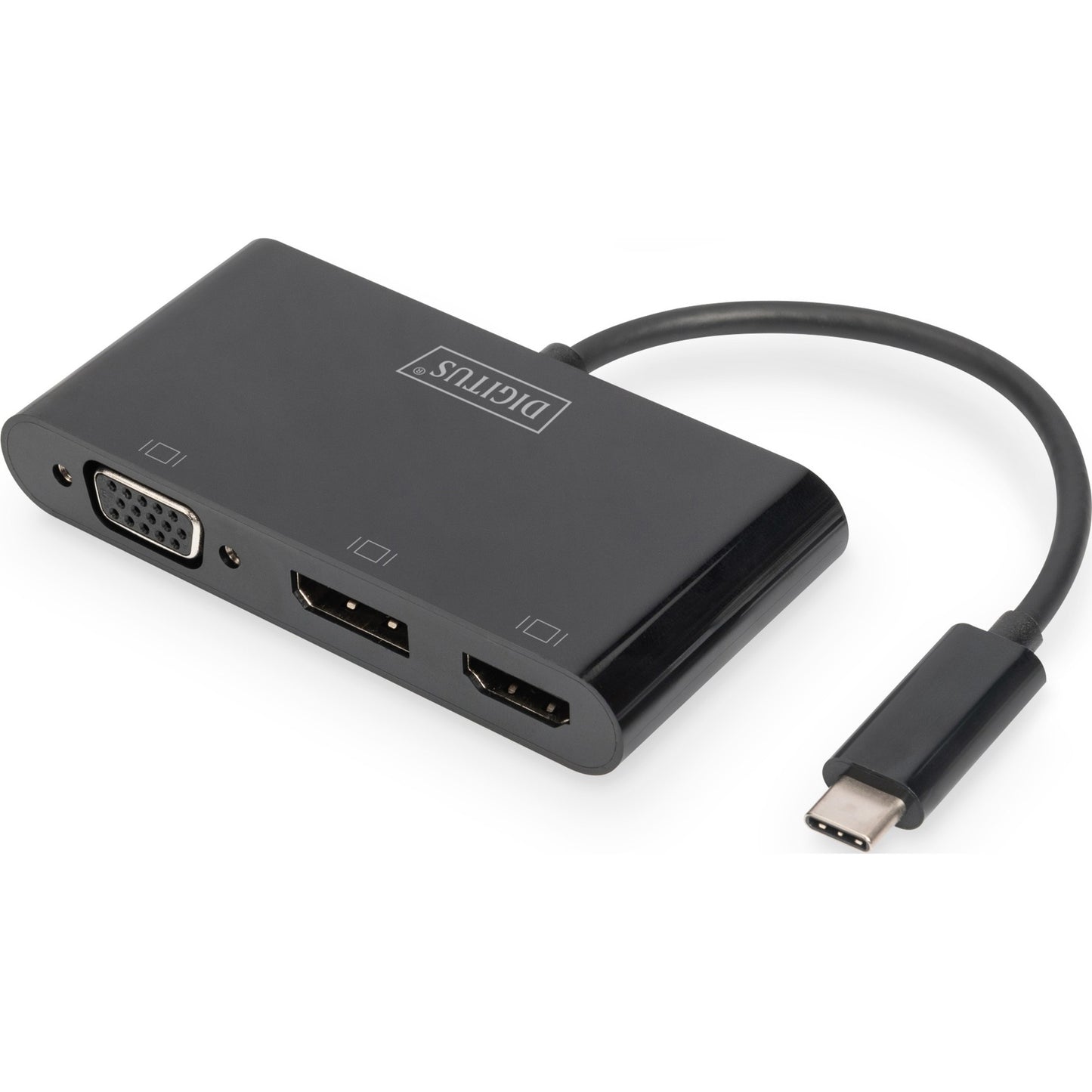 Digitus USB Adapter, USB-C Stecker > VGA + HDMI + DisplayPort Buchse (schwarz)