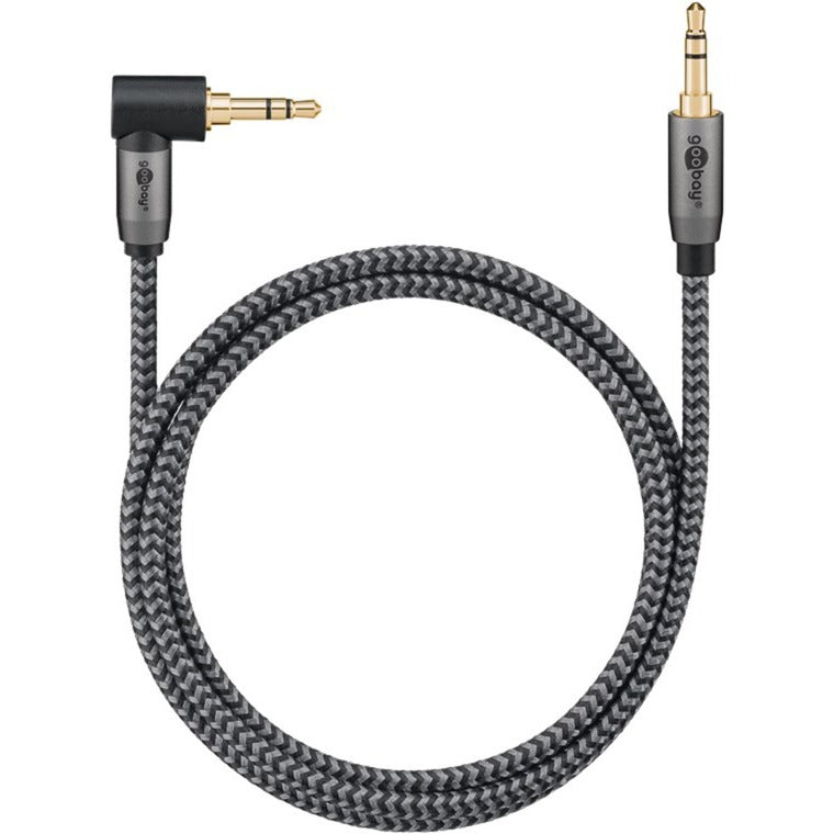 Goobay Plus Audio Verbindungskabel AUX 3,5mm stereo, 90° (schwarz/silber, 0,5 Meter, abgewinkelt)