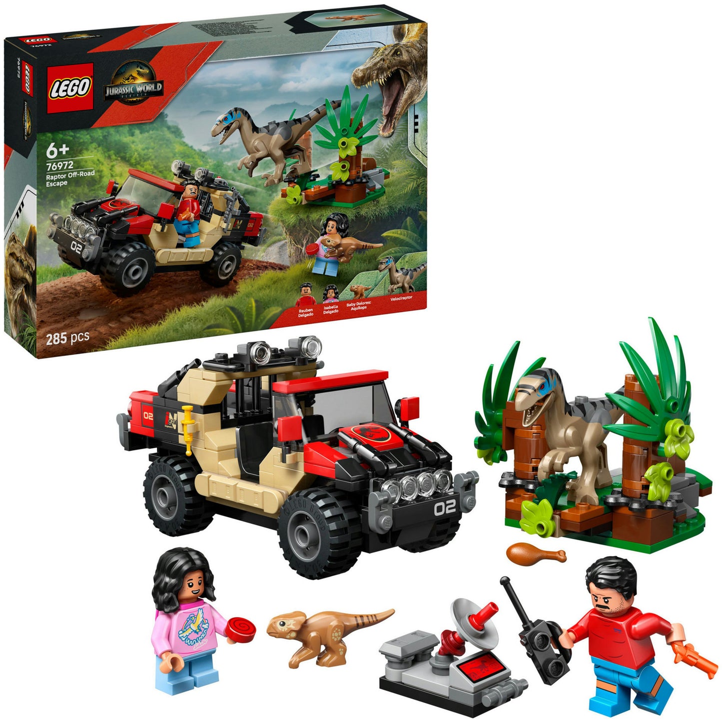 76972 Jurassic World Raptor: Verfolgungsjagd mit dem Geländewagen, Konstruktionsspielzeug