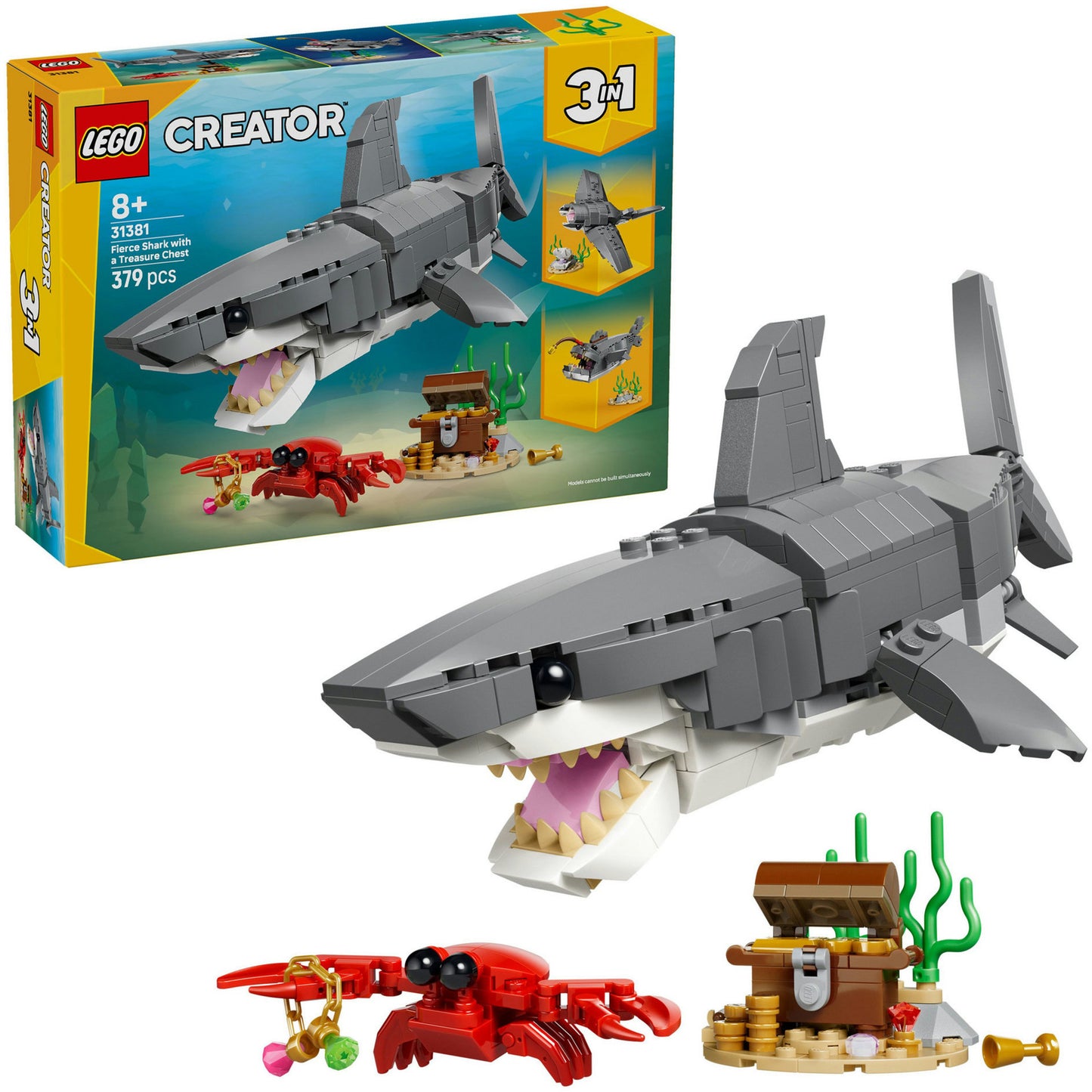 31381 Creator 3-in-1 Wilder Hai mit Schatztruhe, Konstruktionsspielzeug