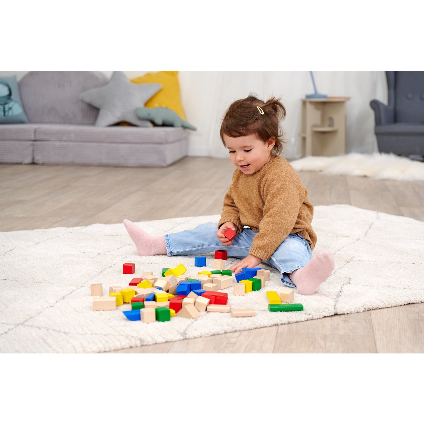 Holzbausteine Bunt/Natur, Konstruktionsspielzeug