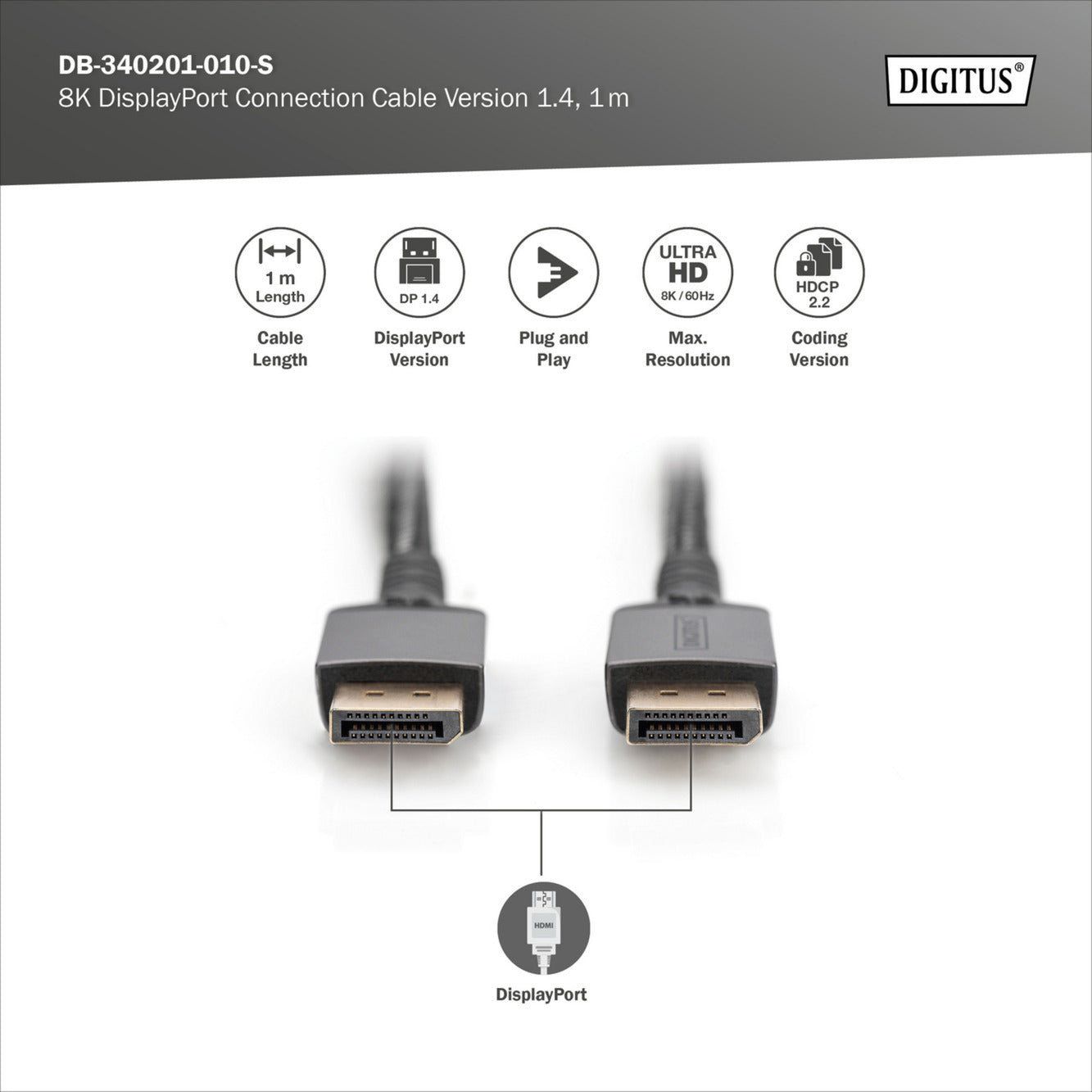 DisplayPort 1.4 Premium Anschlusskabel, UHD 8K