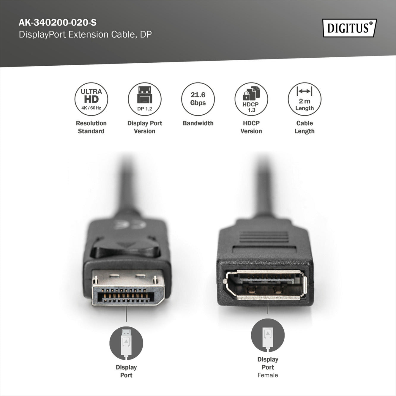 DisplayPort 1.2 Verlängerungskabel, Stecker > Buchse