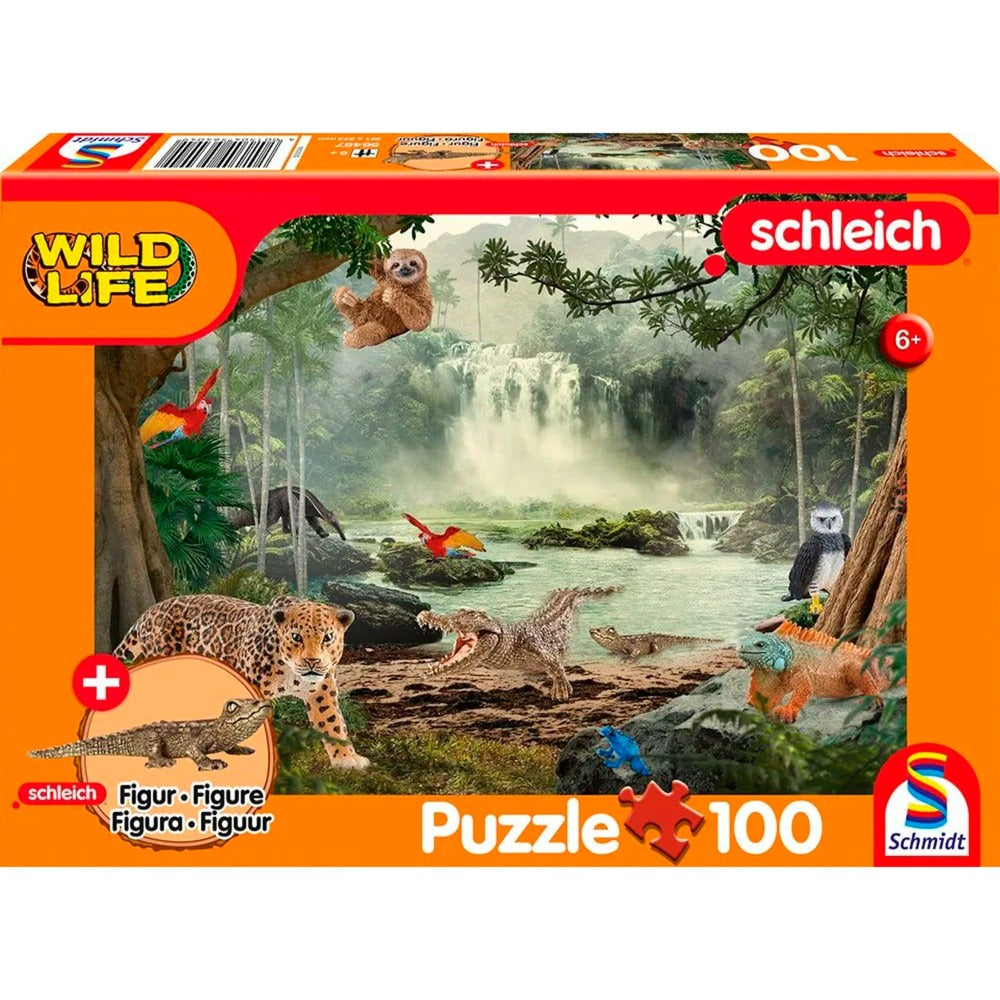 Schmidt Spiele Schleich: Wild Life - Im Regenwald (100 Teile, inkl. Schleich Krokodiljunges Figur)