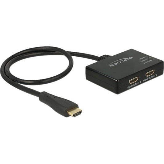 DeLOCK Splitter 1x HDMI Stecker > 2x HDMI out 4K, HDMI Splitter (schwarz, 60cm)