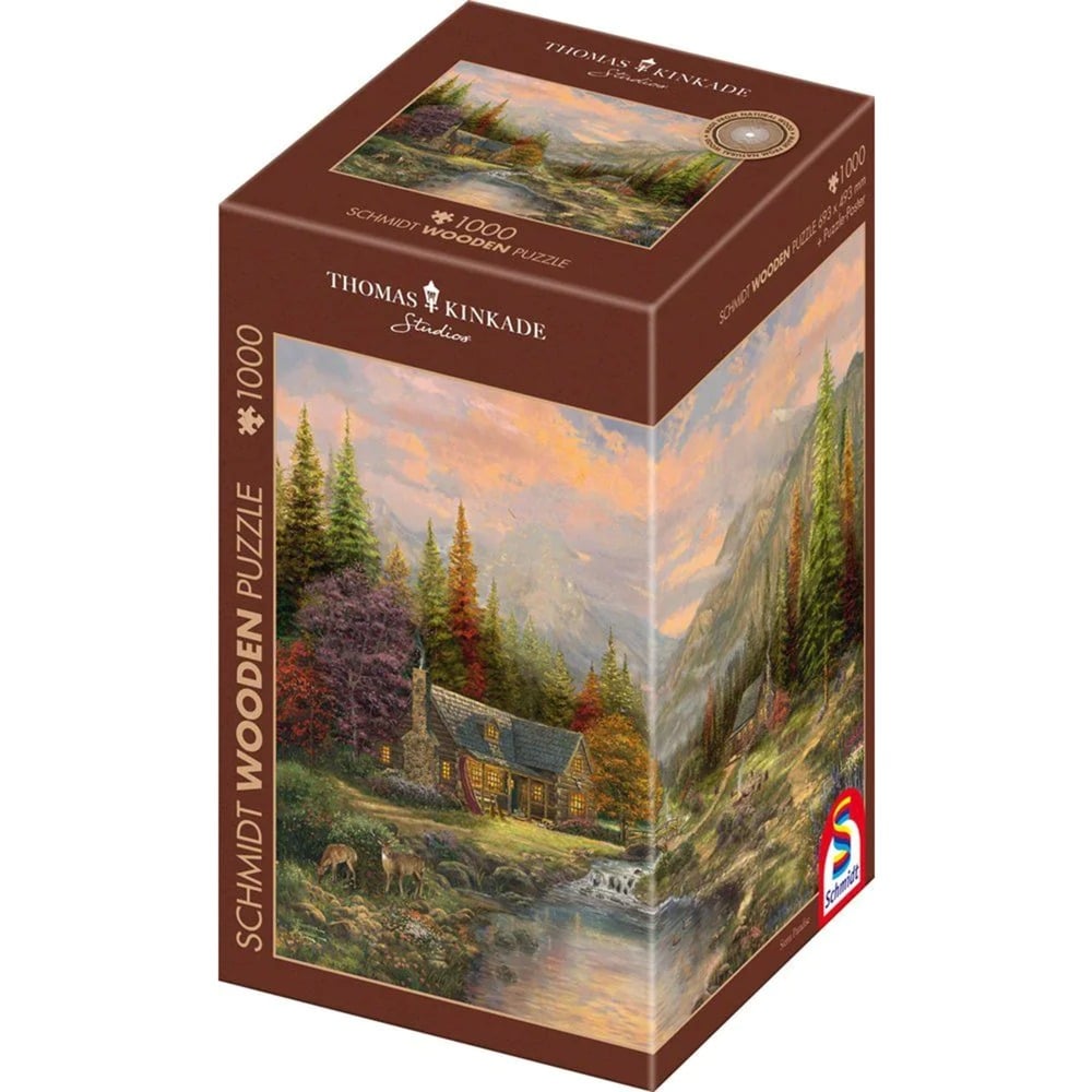 Schmidt Spiele Holzpuzzle Thomas Kinkade Studios: Bergkulisse mit Bach (1000 Teile)