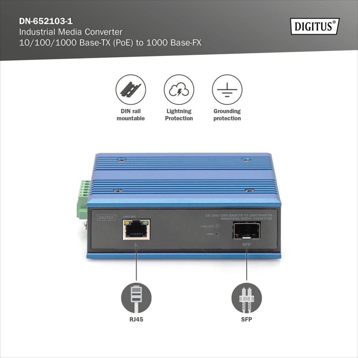 10/100/1000 Base-TX auf 1000 Base-FX Industrie-Medienkonverter