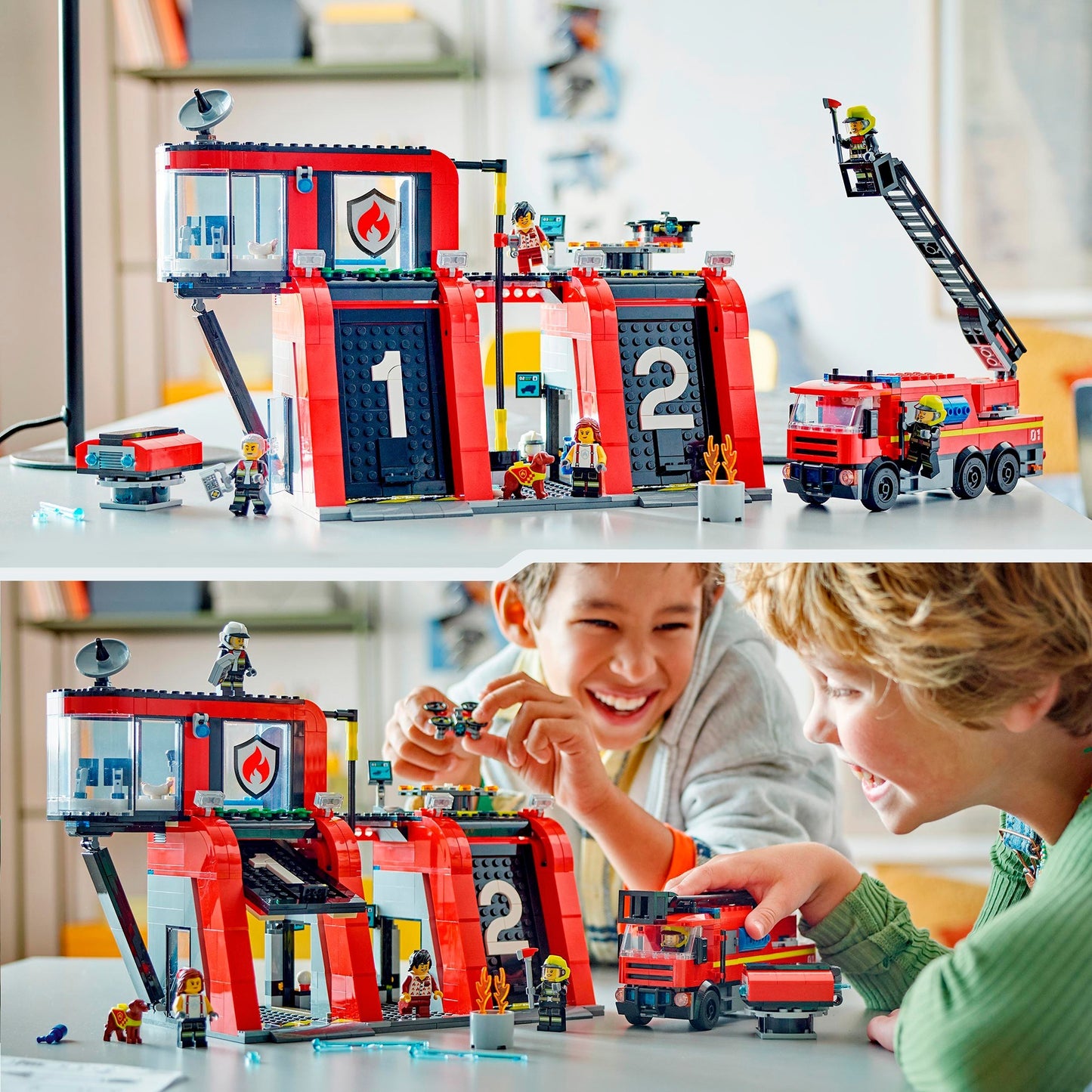 LEGO 60414 City Feuerwehrstation mit Drehleiterfahrzeug, Konstruktionsspielzeug