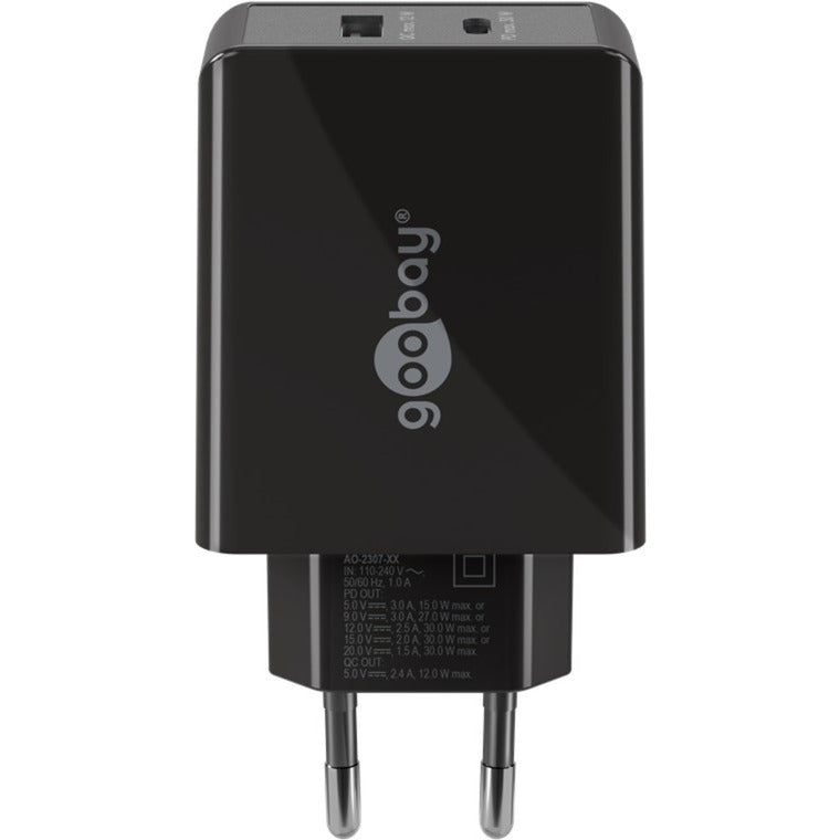 Goobay USB-C PD Dual-Schnellladegerät 30 Watt (schwarz, 1x USB-A, 1x USB-C PD)
