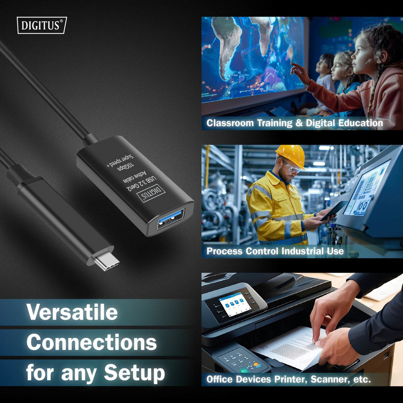Aktives USB 3.2 Gen 2 Verlängerungskabel, USB-C Stecker > USB-A Buchse