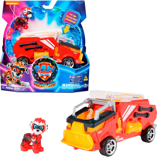 Spin Master Paw Patrol Mighty Kinofilm - Basis Fahrzeug von Marshall mit Welpenfigur, Spielfahrzeug