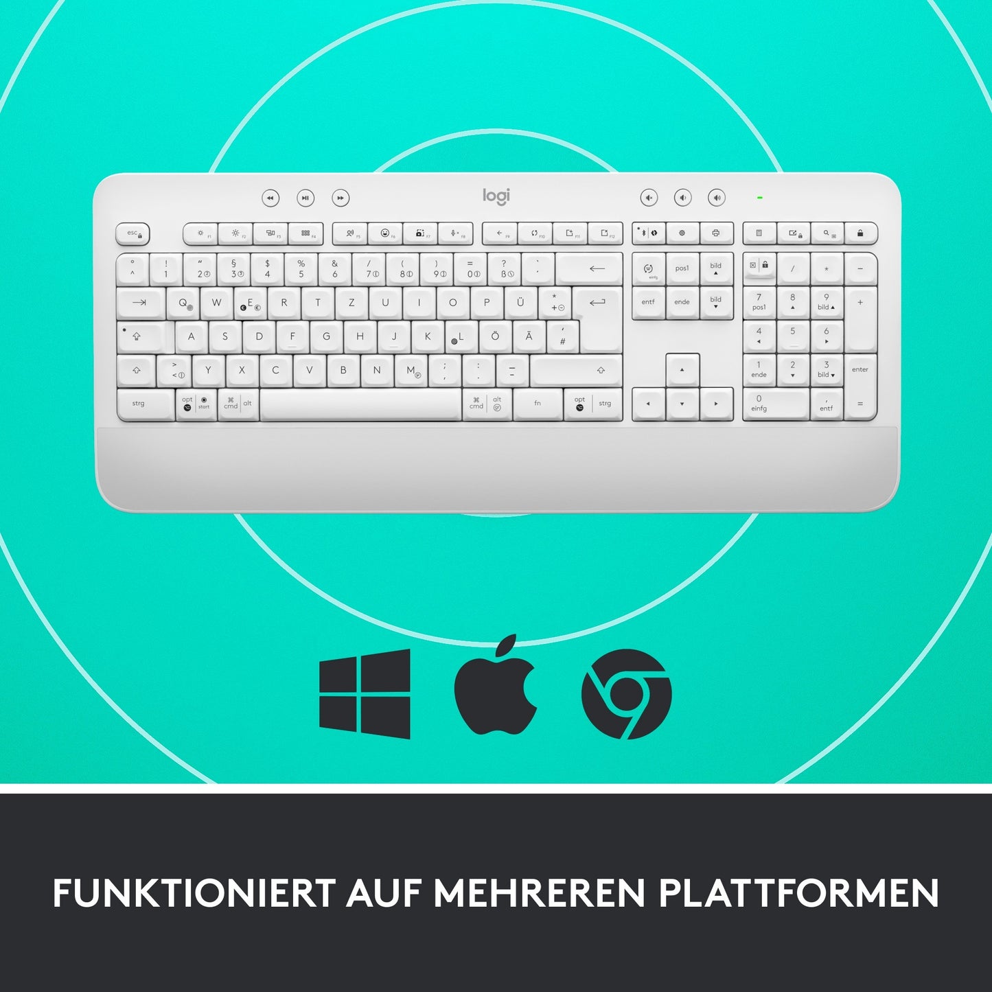 Logitech Signature K650 (weiss, DE-Layout, Logi Bolt, Bluetooth, für Windows/macOS/Chrome OS/Linux/iPadOS/Android)